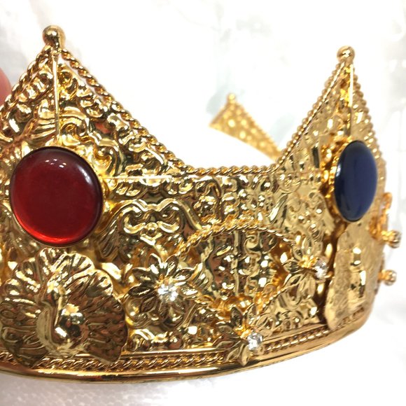 King Queen Gold Crown Rhinestones Faux Jewels on Gold Metal Band NWOT main image 5